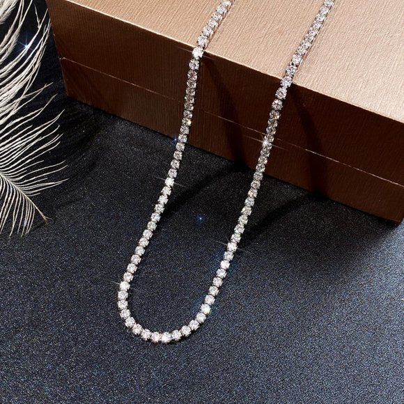Jewelry - 🎊 Trendy 925 Silver Plated CZ Sweater Chain Necklaces, MLNN1084